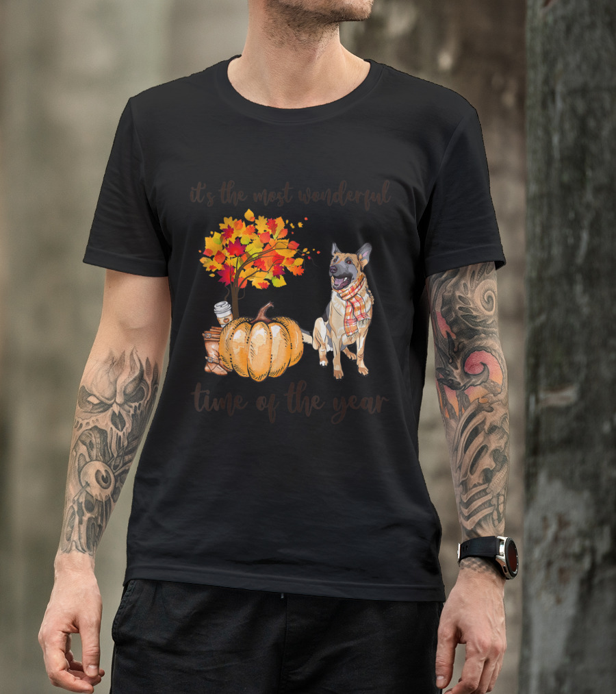 It's The Most Wonderful Time Of The Year German Shepherd Pumpkin Fall Leaves Scarf Coffee Boots T-Shirt