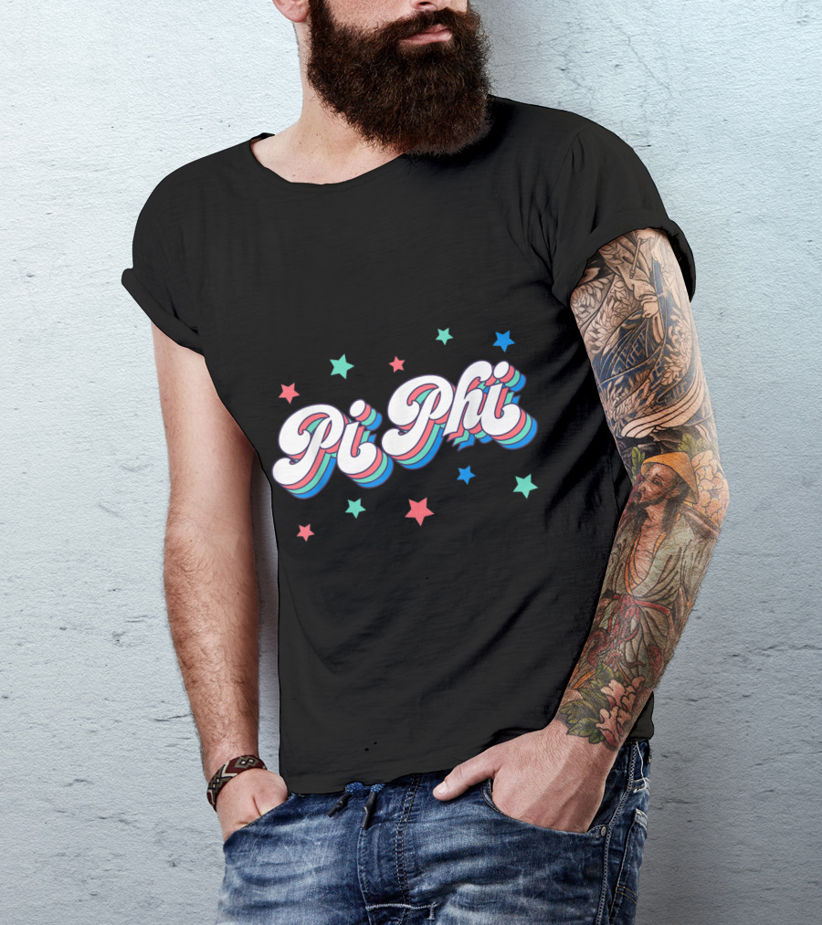 Pi Phi Greek Retro Multicolor Stars T-Shirt