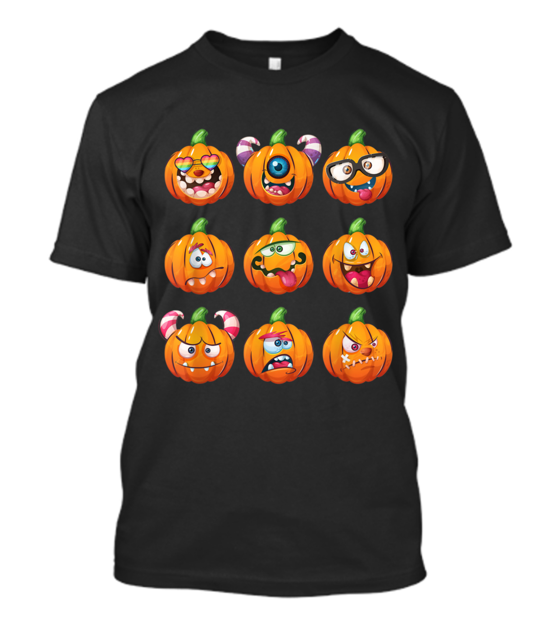 Pumpkin Face Emoticon Monsters With Glasses And Cyclops Expressions T-Shirt