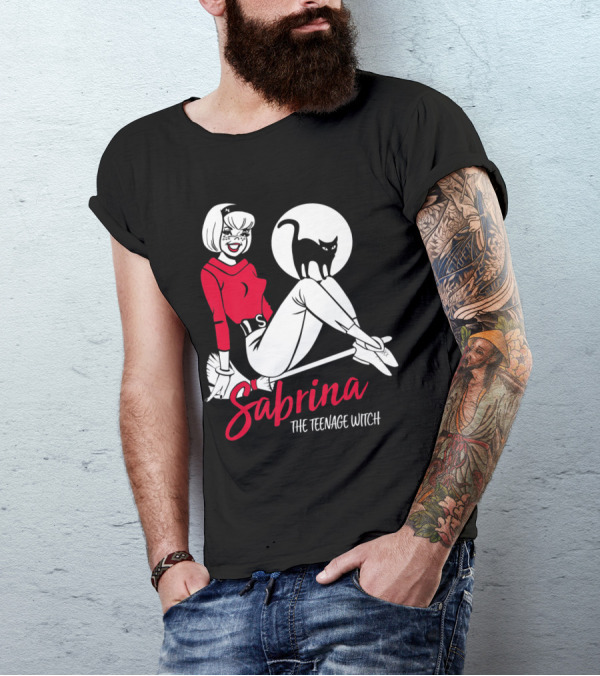 Sabrina The Teenage Witch With Cat On Broomstick T-Shirt
