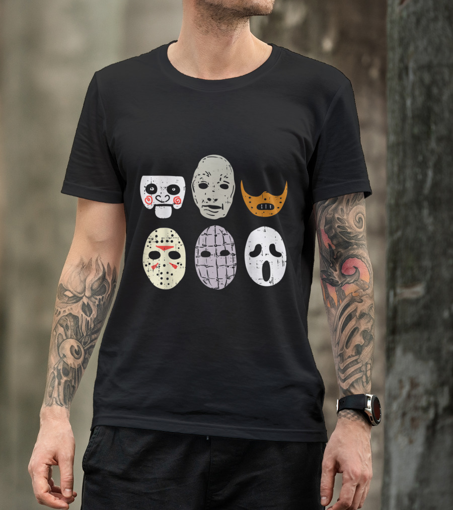 Scary Horror Movie Face Masks Clown Reaper Halloween Costume L53H7 Iconic Mask Collection T-Shirt