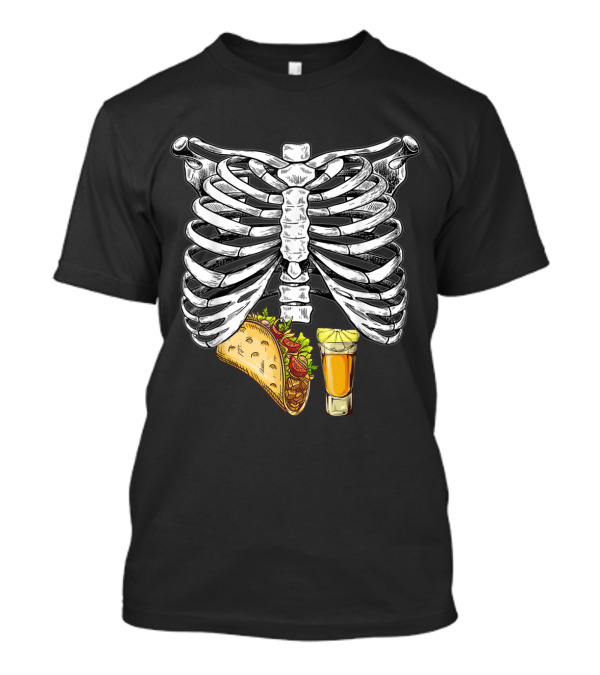 Skeleton Pregnancy Halloween Tacos And Tequila Husband Fun Festive Ribcage T-Shirt