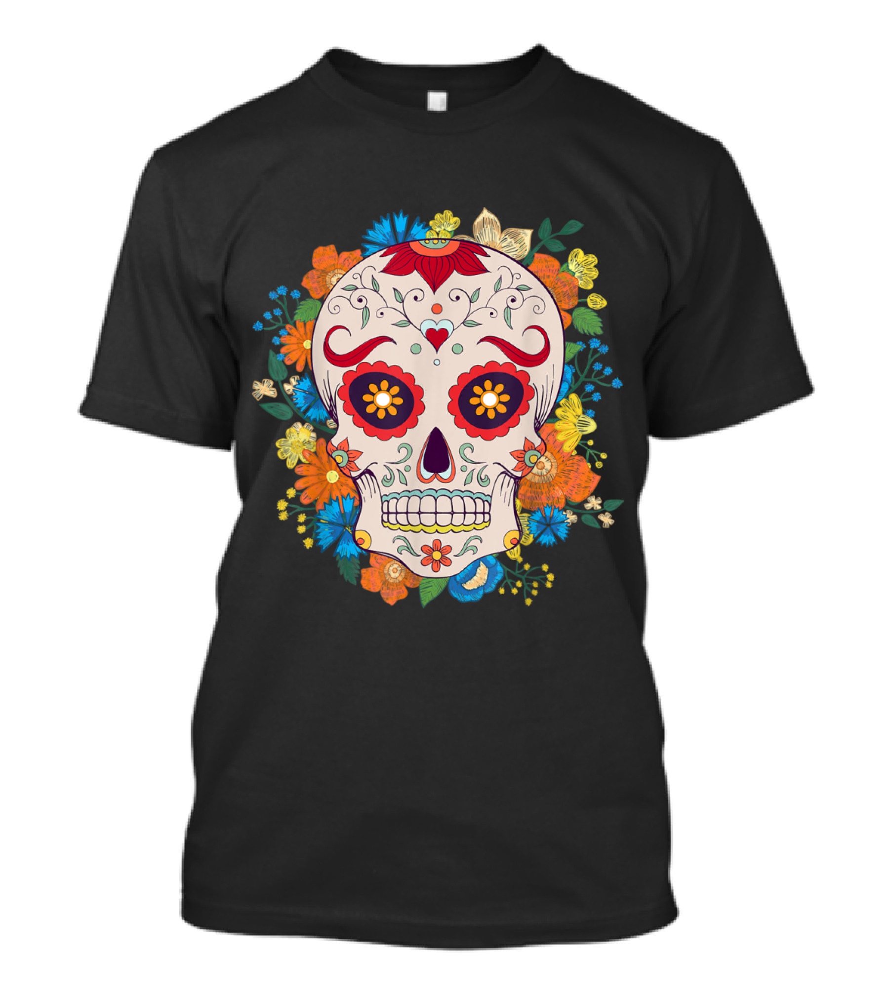Suger Skull Floral Dia De Los Muertos Day Of The Death T-Shirt