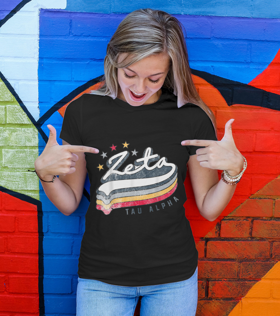 Zeta Tau Alpha Vintage Retro Stars Greek T-Shirt
