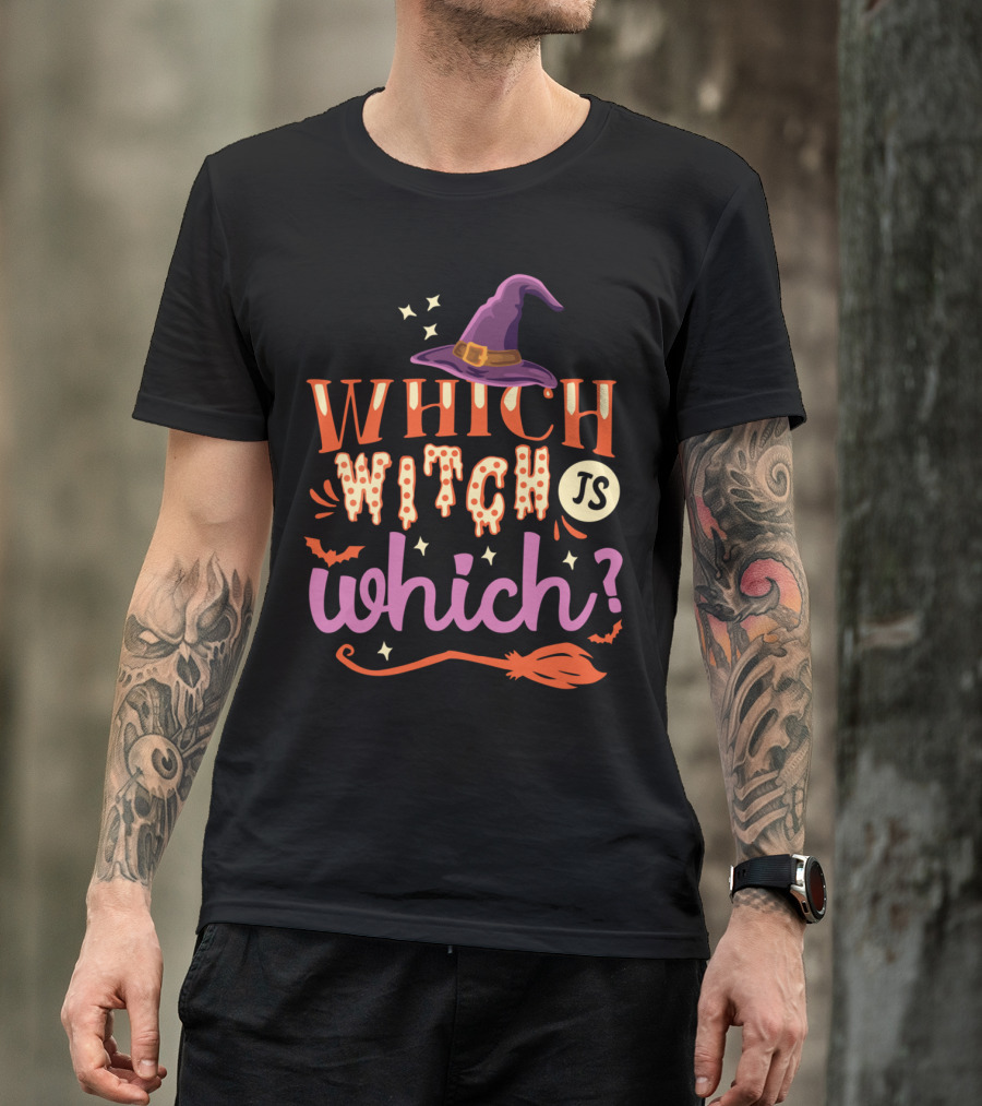 Which Witch Is Which Halloween Witch Hat Broom Stars Bat T-Shirt