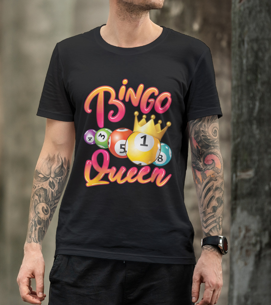 Bingo Queen Grandma Bingo With Crown And Numbered Balls T-Shirt