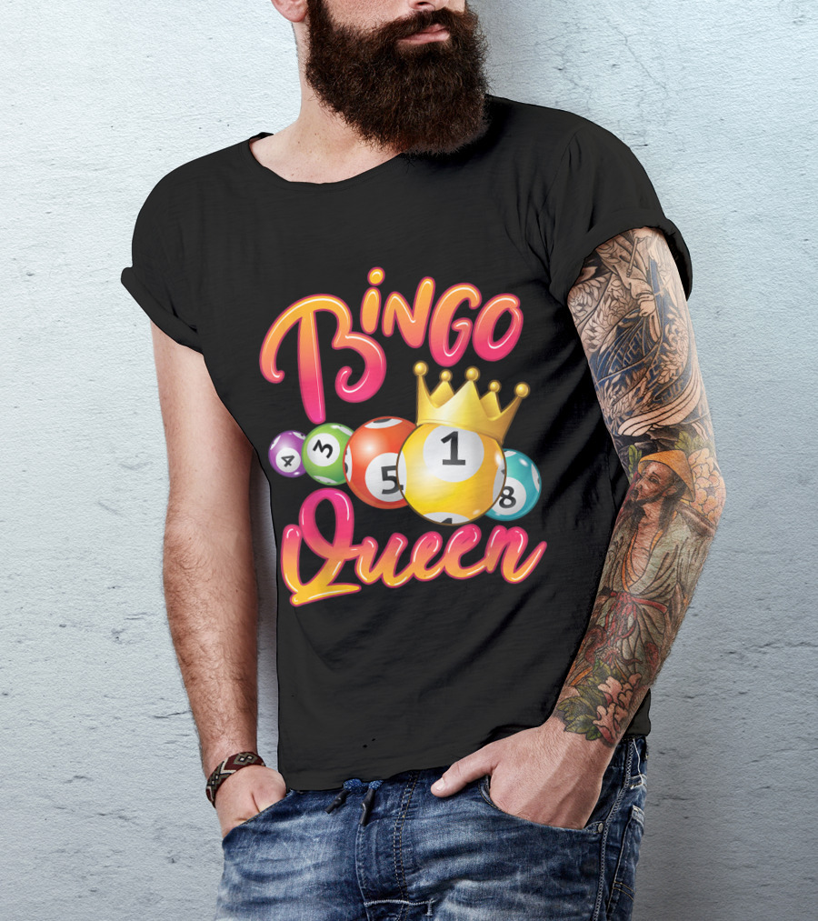 Bingo Queen Grandma Bingo With Crown And Numbered Balls T-Shirt