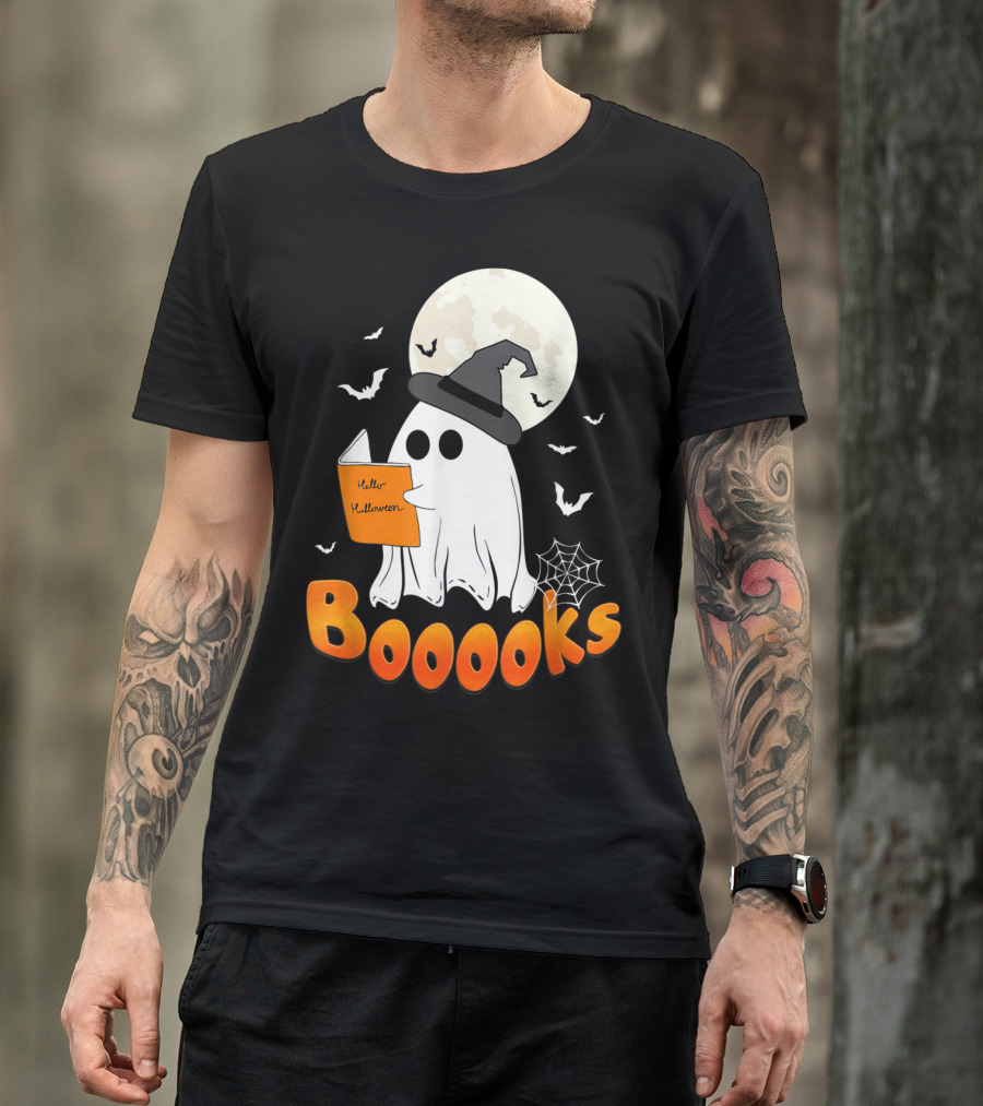 Boooooks Ghost Reading Hello Halloween T-Shirt