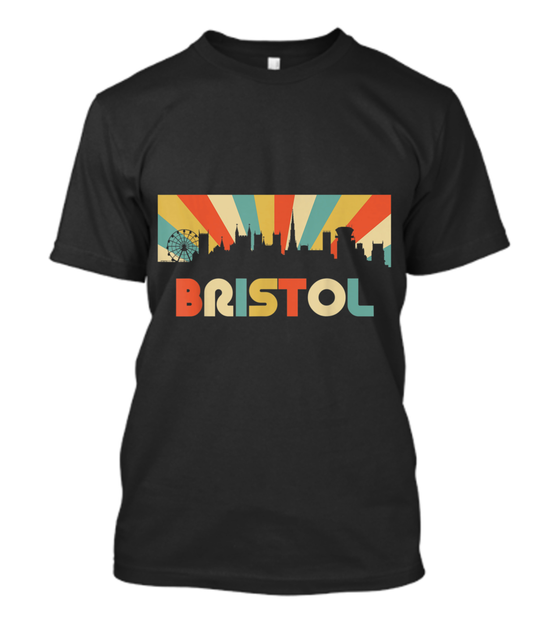 Bristol England Skyline Retro 70s Style Rainbow Ferris Wheel T-Shirt