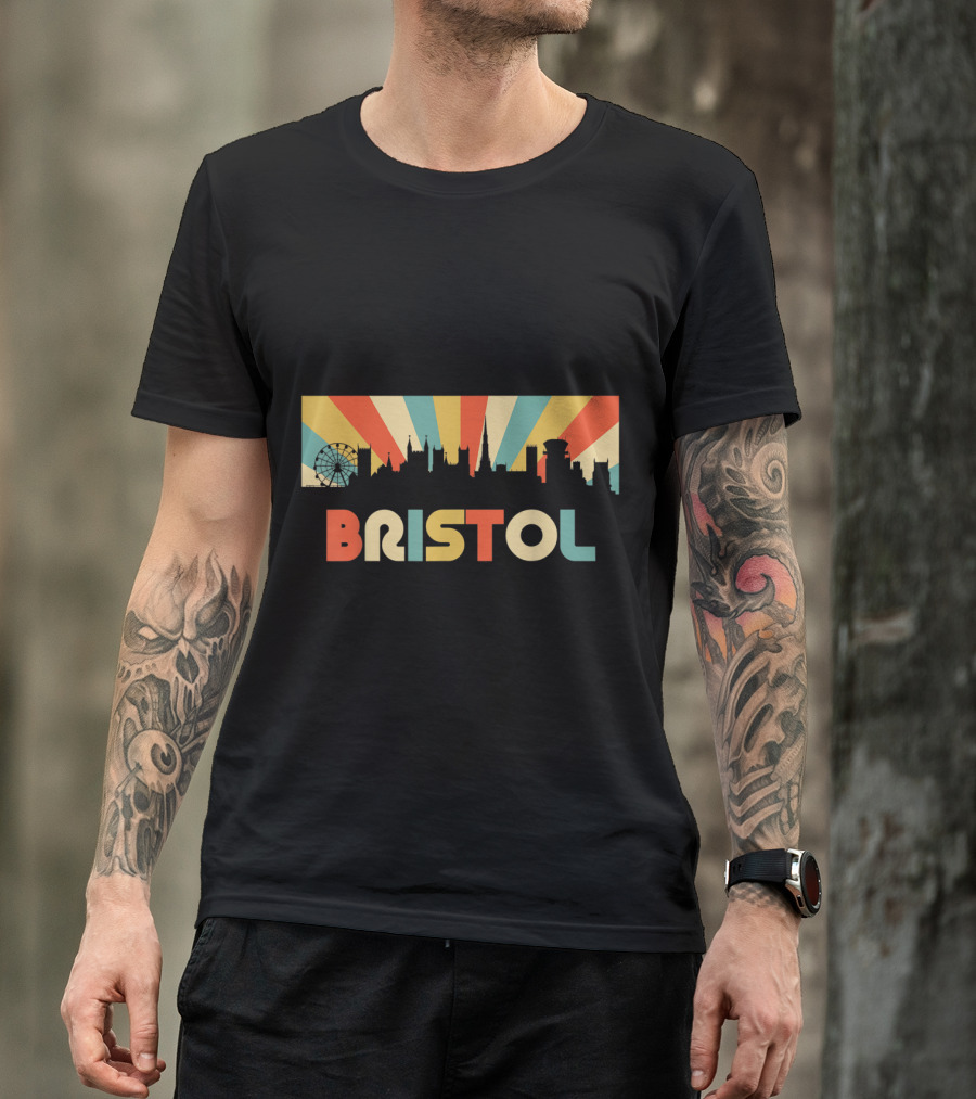 Bristol England Skyline Retro 70s Style Rainbow Ferris Wheel T-Shirt