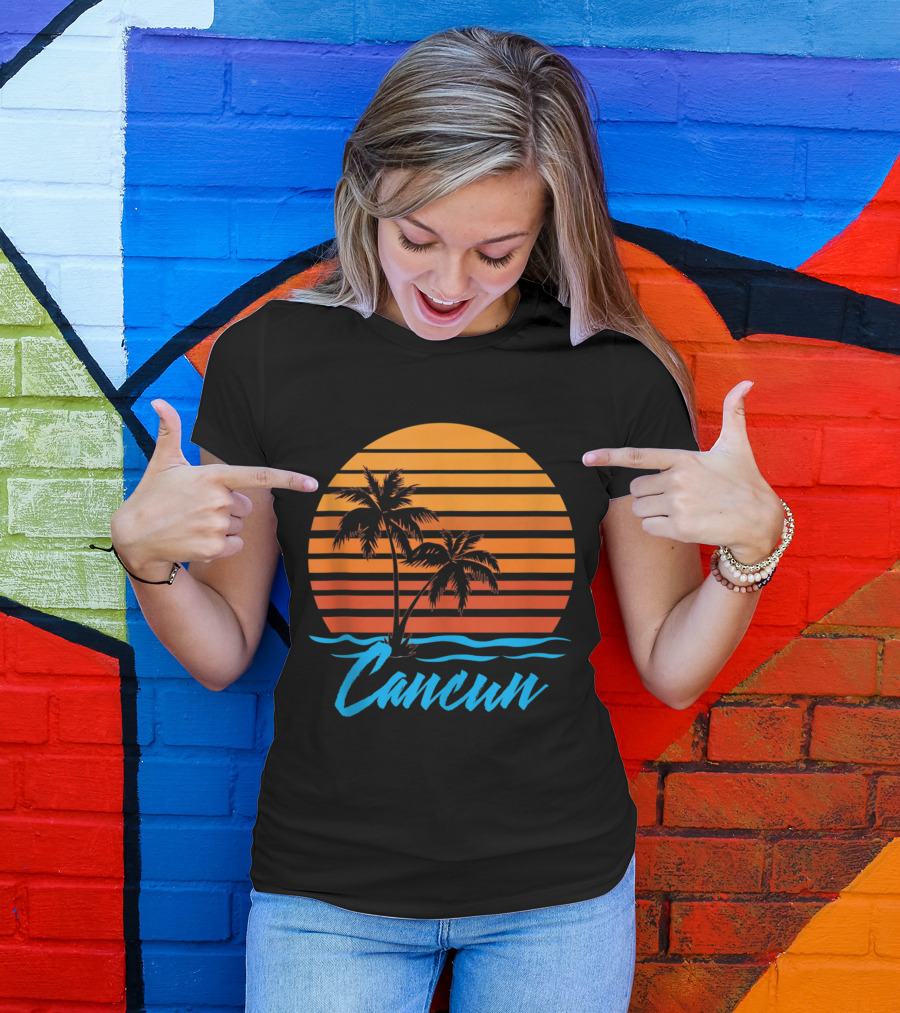 Cancun Sunset Palm Trees Beach Vacation T-Shirt