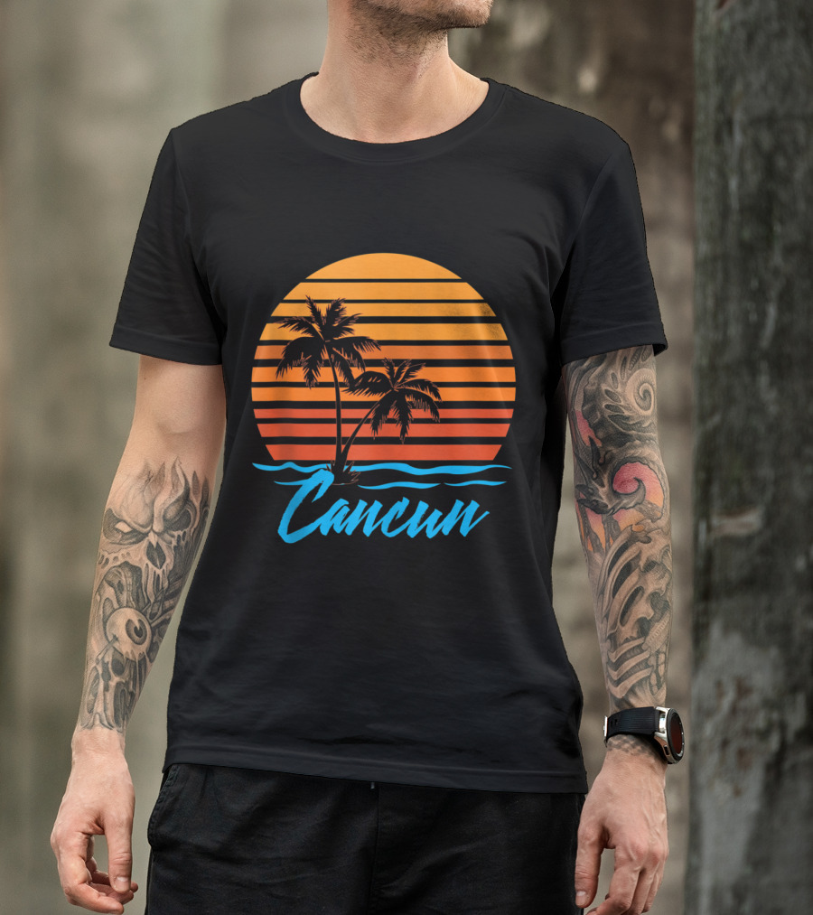 Cancun Sunset Palm Trees Beach Vacation T-Shirt
