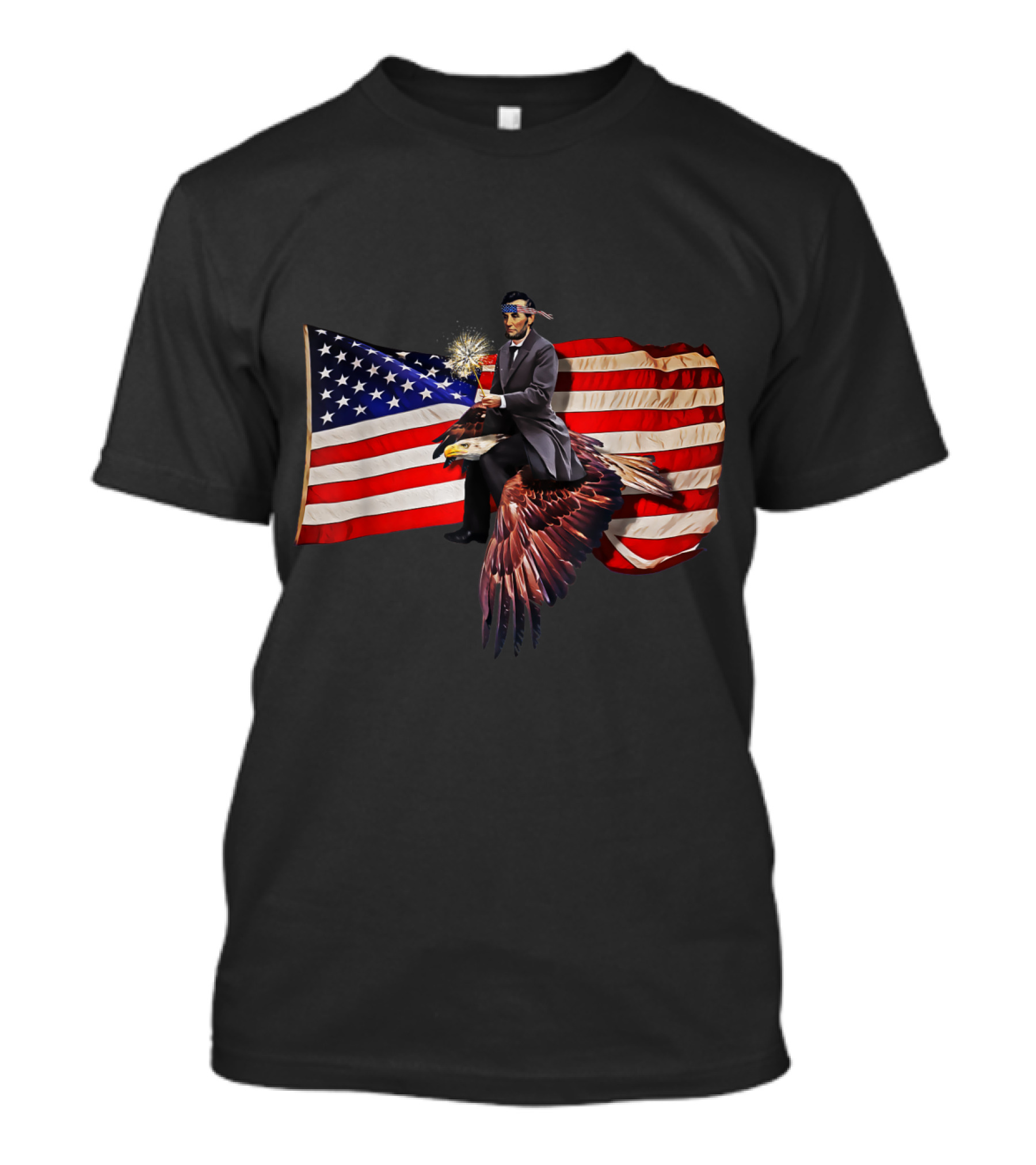Abe Lincoln Riding Eagle With July 4th American Flag And Sparkler T-Shirt