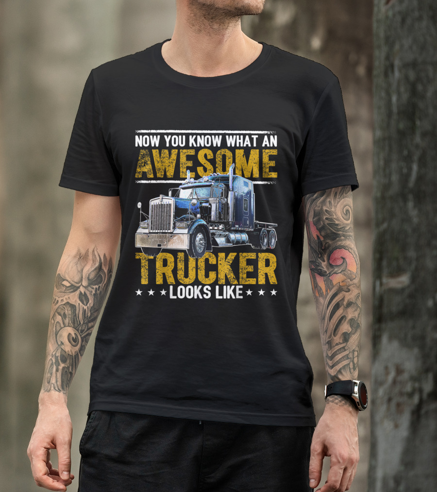 Now You Know What An Awesome Trucker Looks Like Semi Trailer Truck Driver T-Shirt