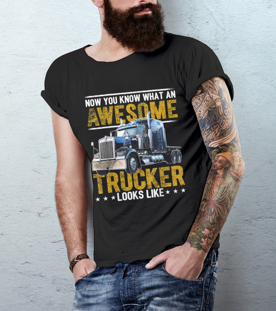 Now You Know What An Awesome Trucker Looks Like Semi Trailer Truck Driver T-Shirt