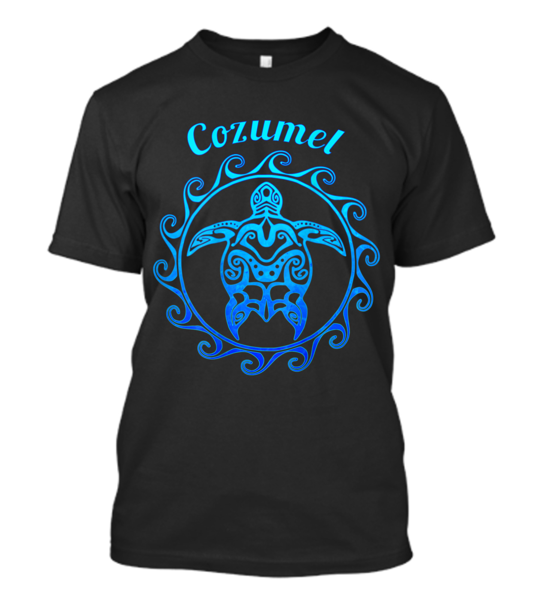 Cozumel Ocean Blue Tribal Turtle Spiral T-Shirt
