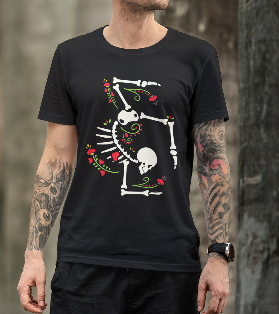 Cute Gymnastics Skeleton With Floral Accents T-Shirt