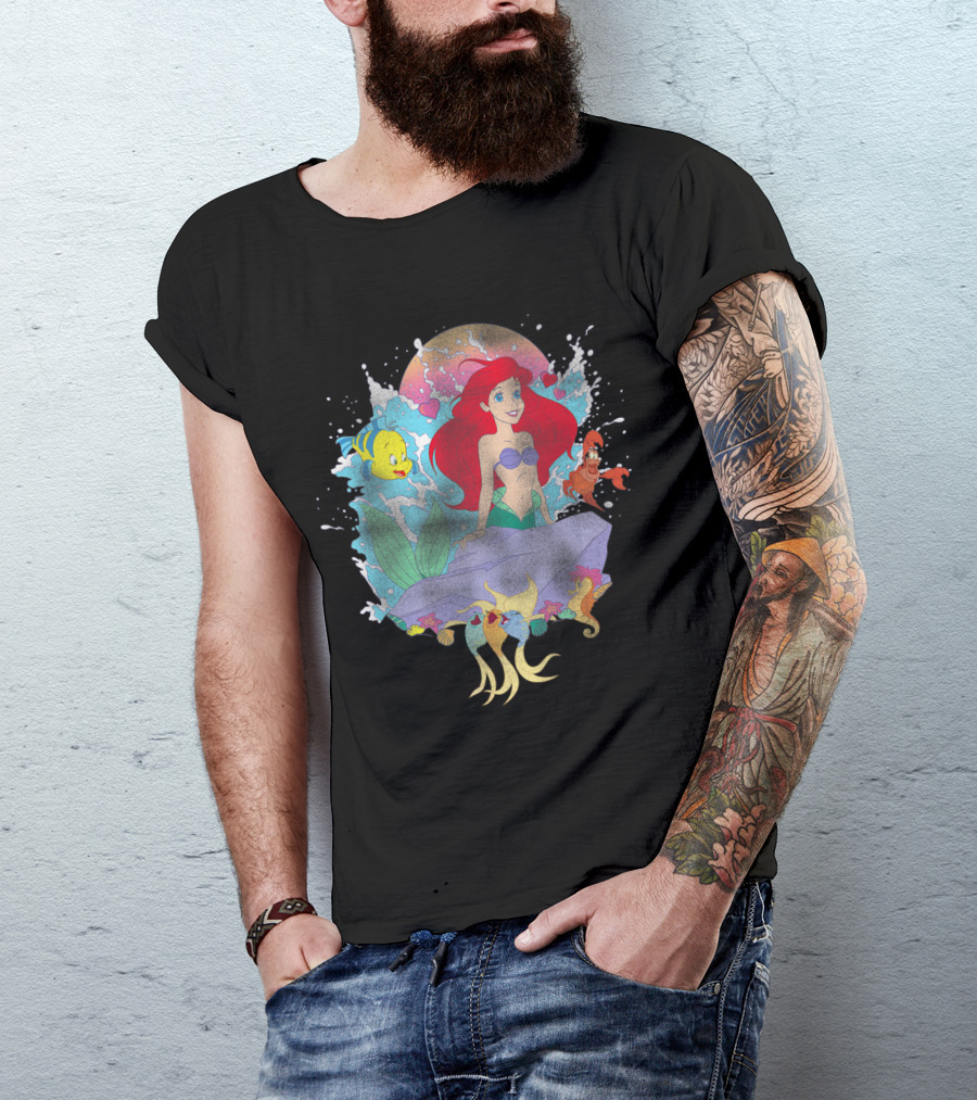 Disney The Little Mermaid Ariel Flounder Sebastian Splash T-Shirt