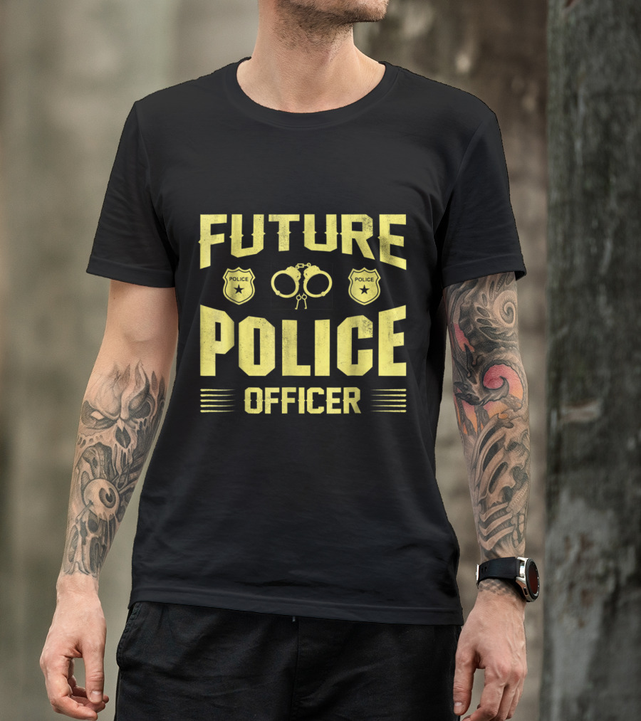 Future Police Officer Handcuffs Badge Emblem T-Shirt