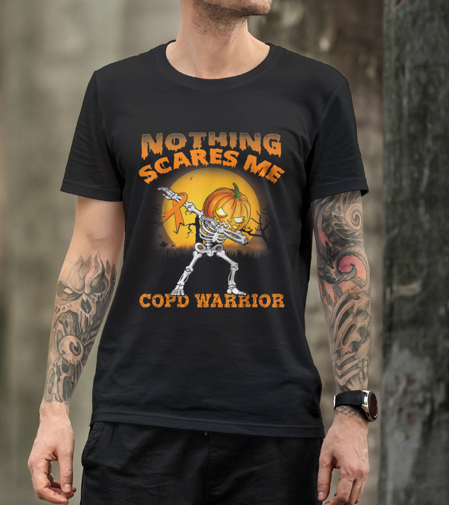 Nothing Scares Me COPD Warrior Dabbing Skeleton Pumpkin T-Shirt