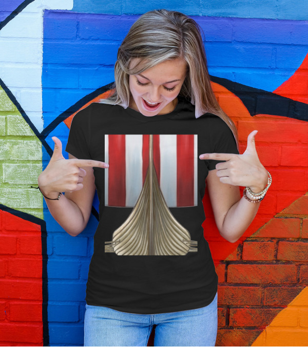 Norwegian Viking Longship With Striped Sail Norge Scandinavian T-Shirt