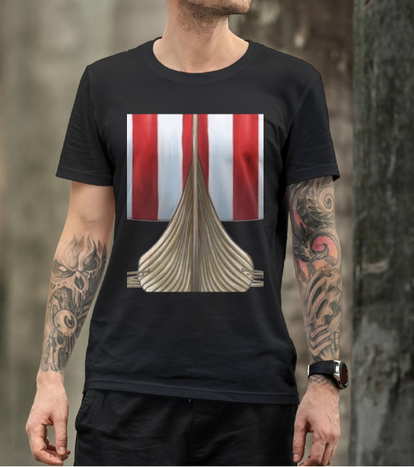 Norwegian Viking Longship With Striped Sail Norge Scandinavian T-Shirt