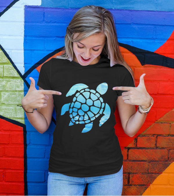 Sea Turtle Silhouette With Ocean Blue Water T-Shirt