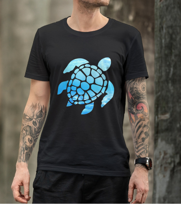 Sea Turtle Silhouette With Ocean Blue Water T-Shirt