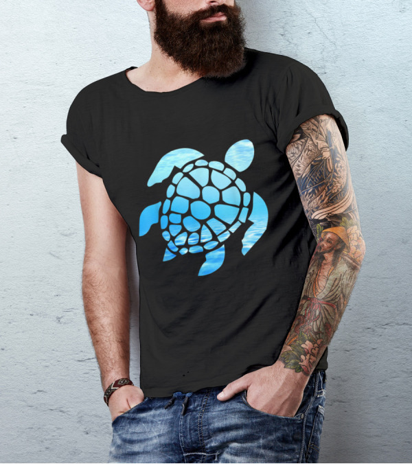 Sea Turtle Silhouette With Ocean Blue Water T-Shirt