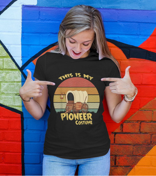 This Is My Pioneer Costume Vintage Handcart Wagon Lantern Stripes T-Shirt