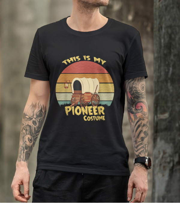 This Is My Pioneer Costume Vintage Handcart Wagon Lantern Stripes T-Shirt