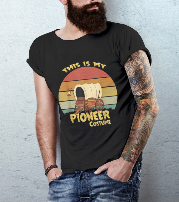 This Is My Pioneer Costume Vintage Handcart Wagon Lantern Stripes T-Shirt
