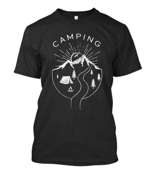 Vintage Outdoor Camping Mountains Tent Fire Trees T-Shirt
