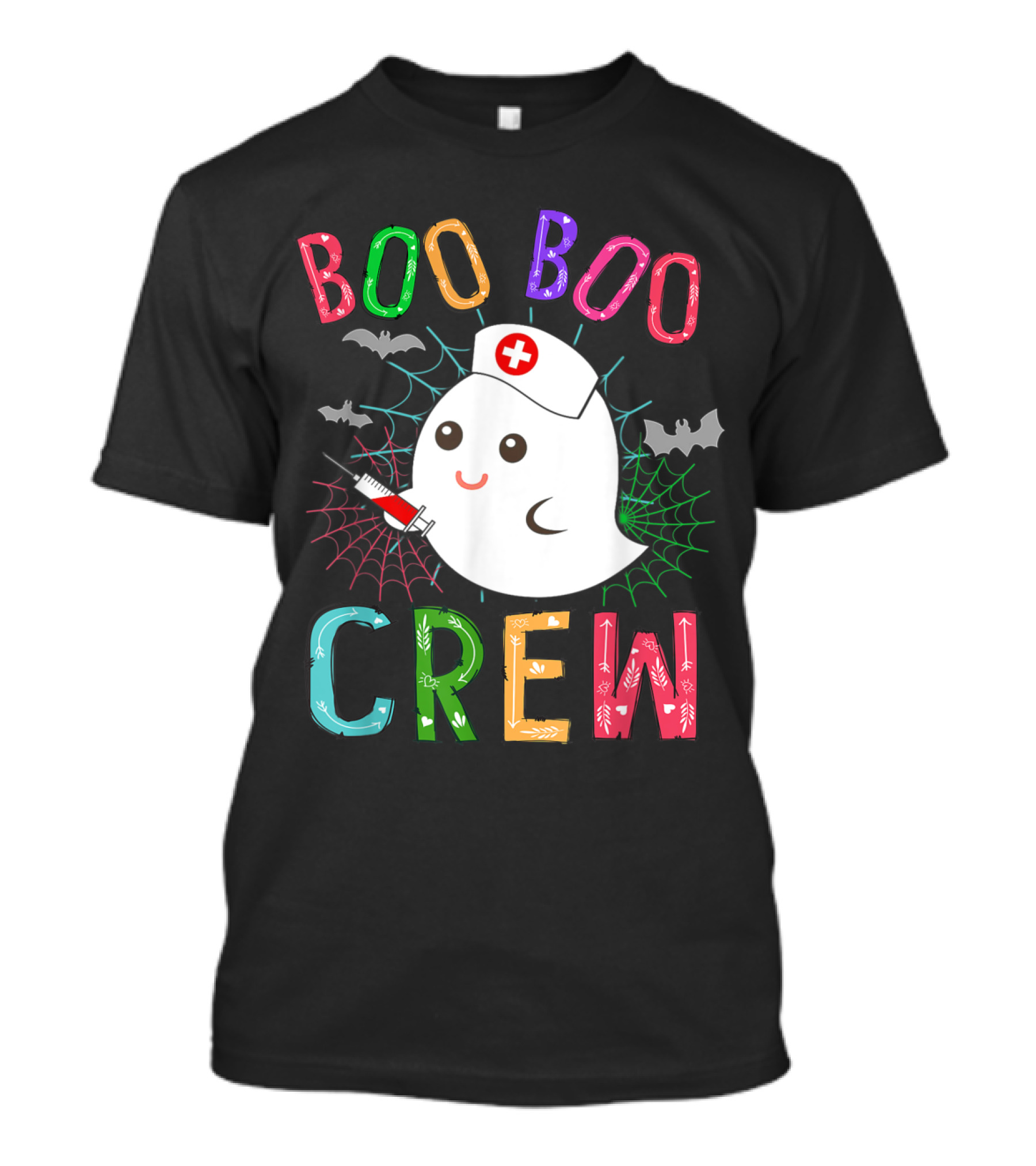 Boo Boo Crew Halloween Ghost Nurse With Bats And Spider Webs T-Shirt