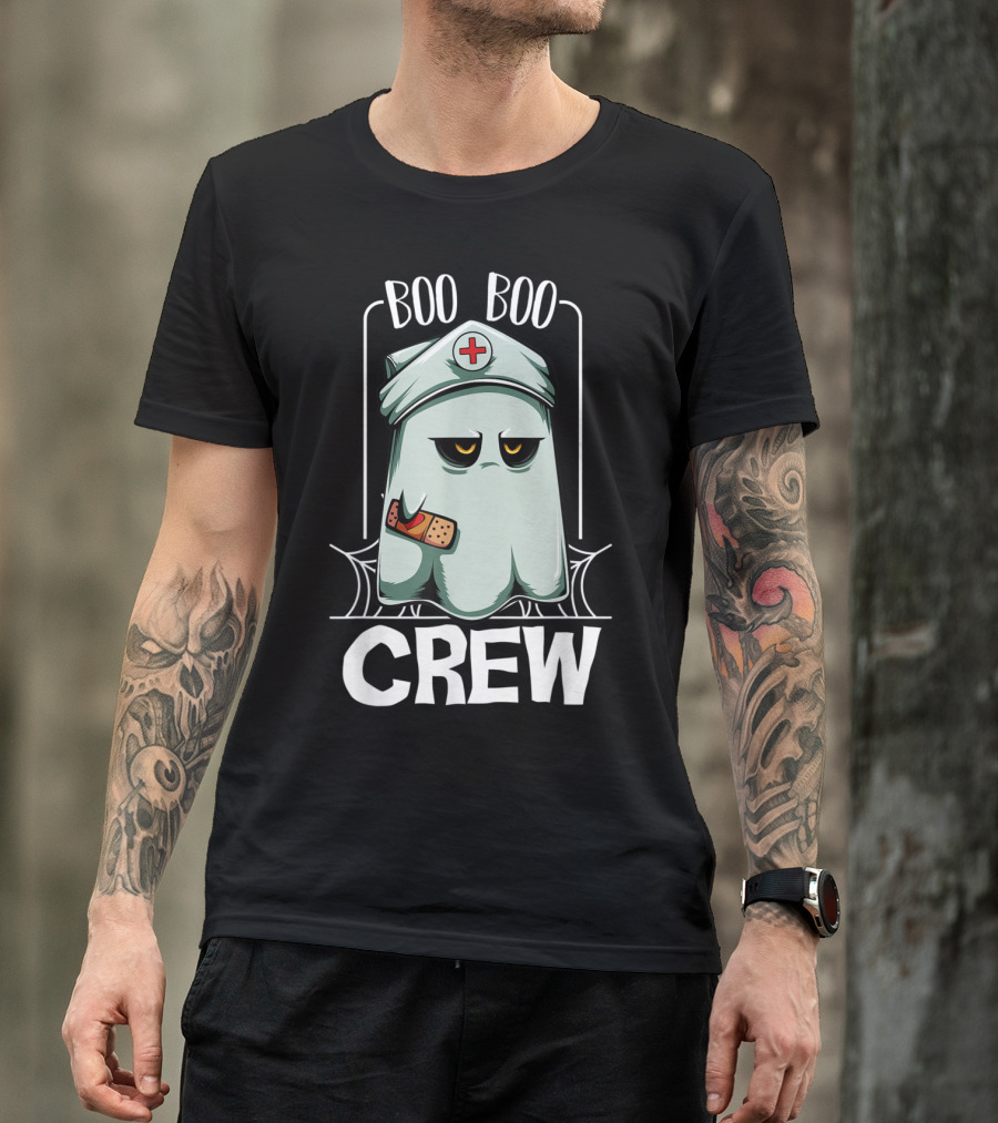 Boo Boo Crew Nurse Ghost Funny Scary Halloween Quotes Ghost Nurse Costume T-Shirt