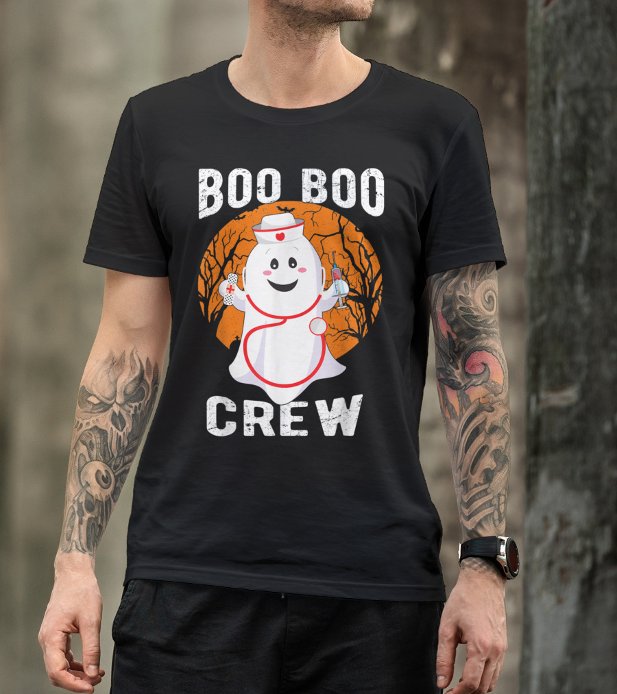 Boo Boo Crew Nurse Ghost Halloween Outfit With Bandage And Syringe T-Shirt