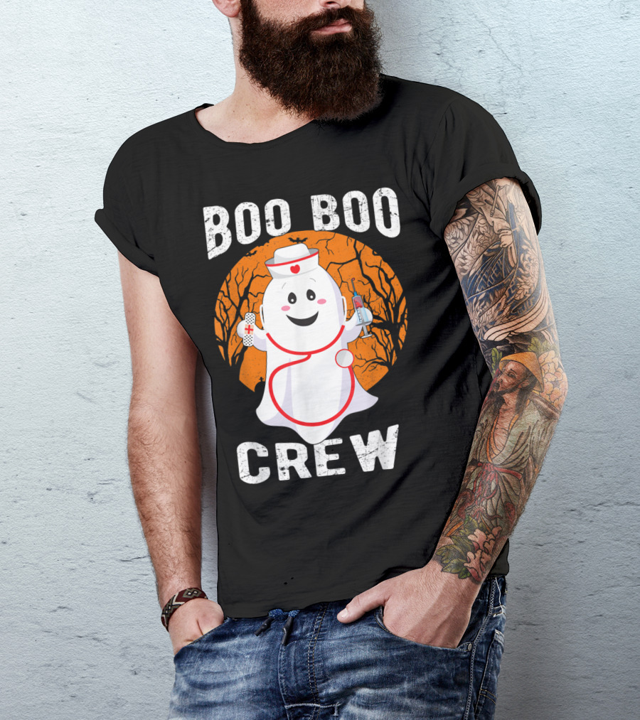Boo Boo Crew Nurse Ghost Halloween Outfit With Bandage And Syringe T-Shirt