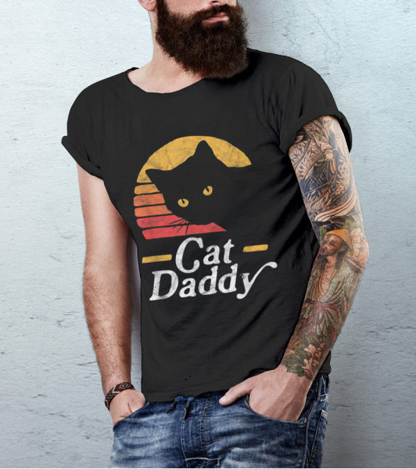 Cat Daddy Retro Eighties Sunset Style With Cat T-Shirt
