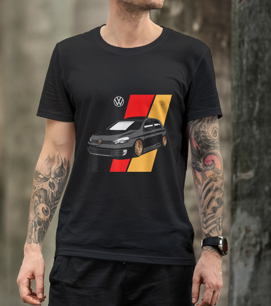 Volkswagen MK6 GTI Daily Culture Black And Gold With German Flag Stripes T-Shirt