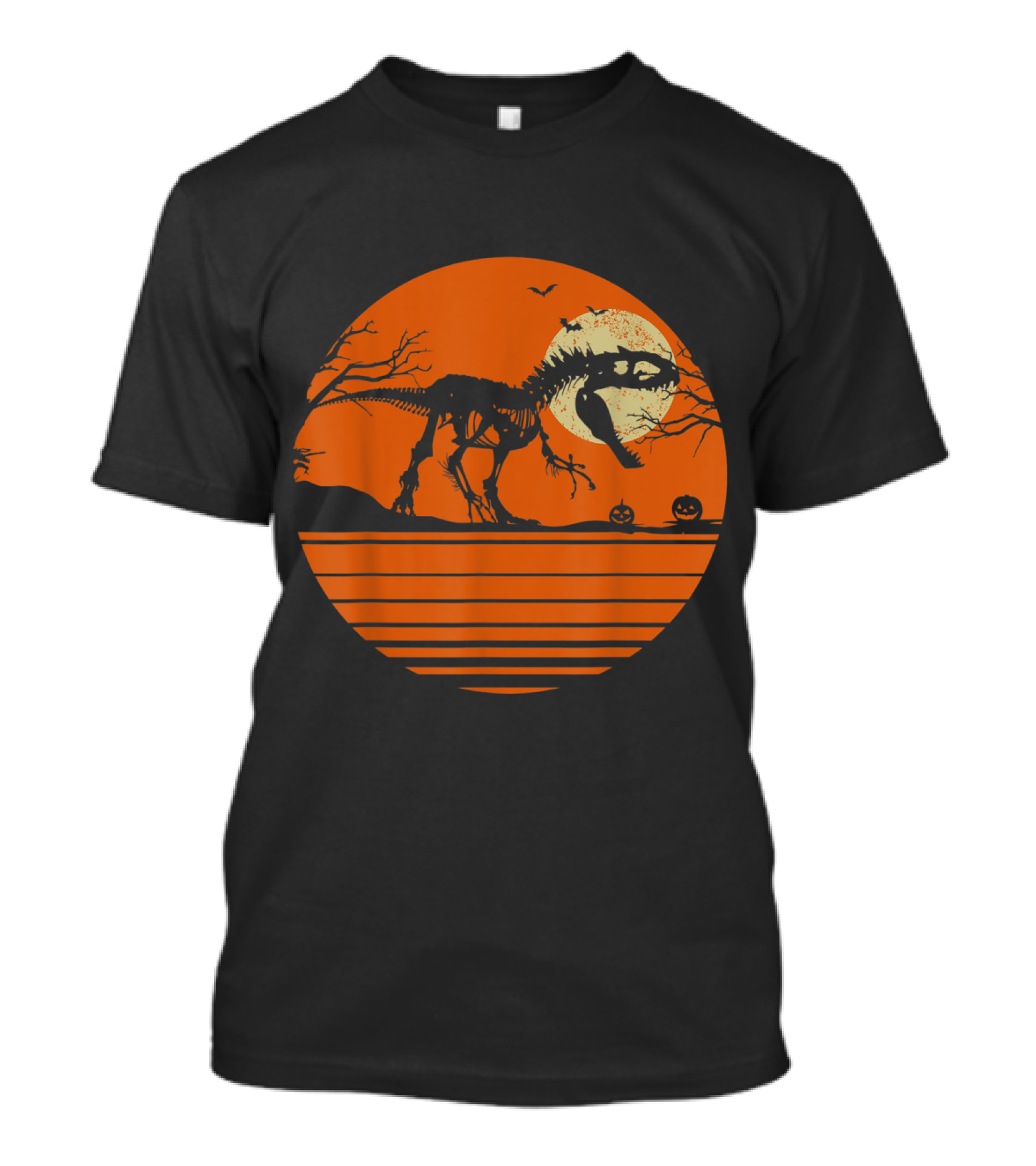 Spooky Dinosaur Rex Silhouette With Pumpkins Halloween T-Shirt