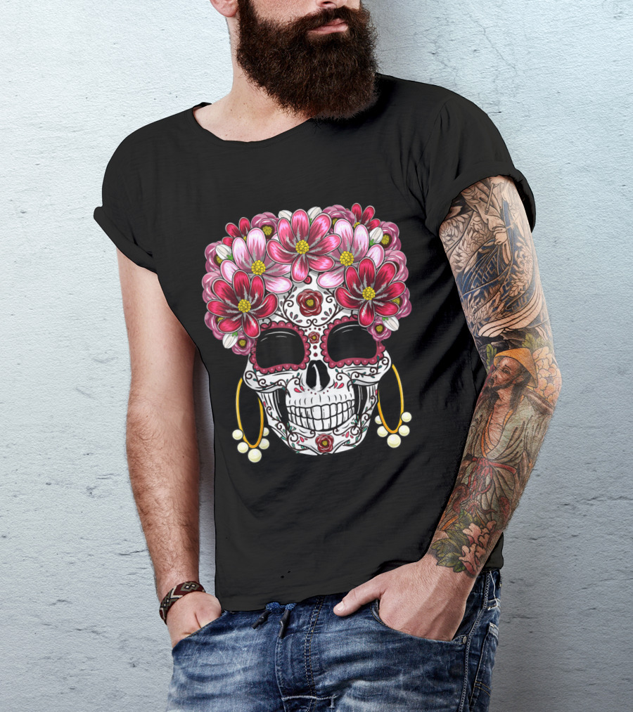 Floral Sugar Skull Dia De Muertos Day Of The Dead T-Shirt