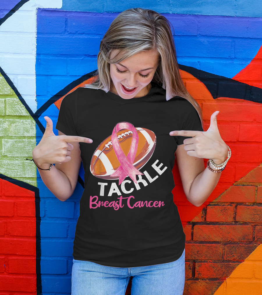 Football Tackle Breast Cancer Awareness T-Shirt