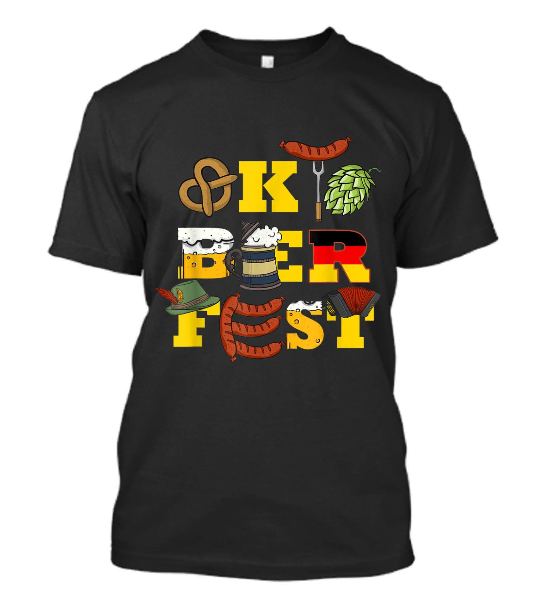German Oktoberfest Beer Pretzel Sausage Lederhosen Hat T-Shirt