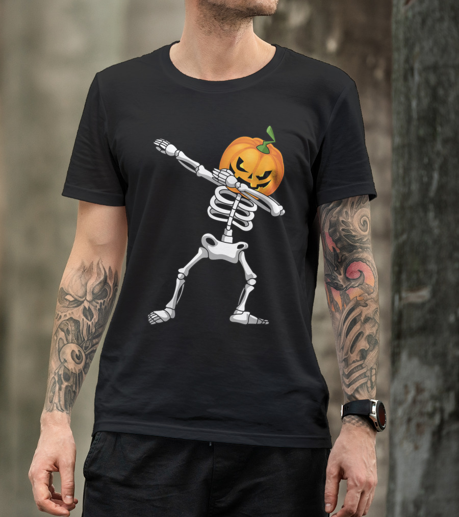 Halloween Dabbing Pumpkin Skeleton Costume Kids T-Shirt
