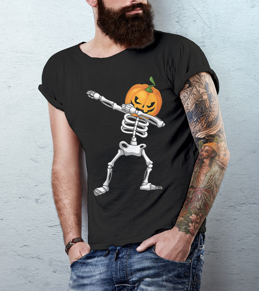 Halloween Dabbing Pumpkin Skeleton Costume Kids T-Shirt