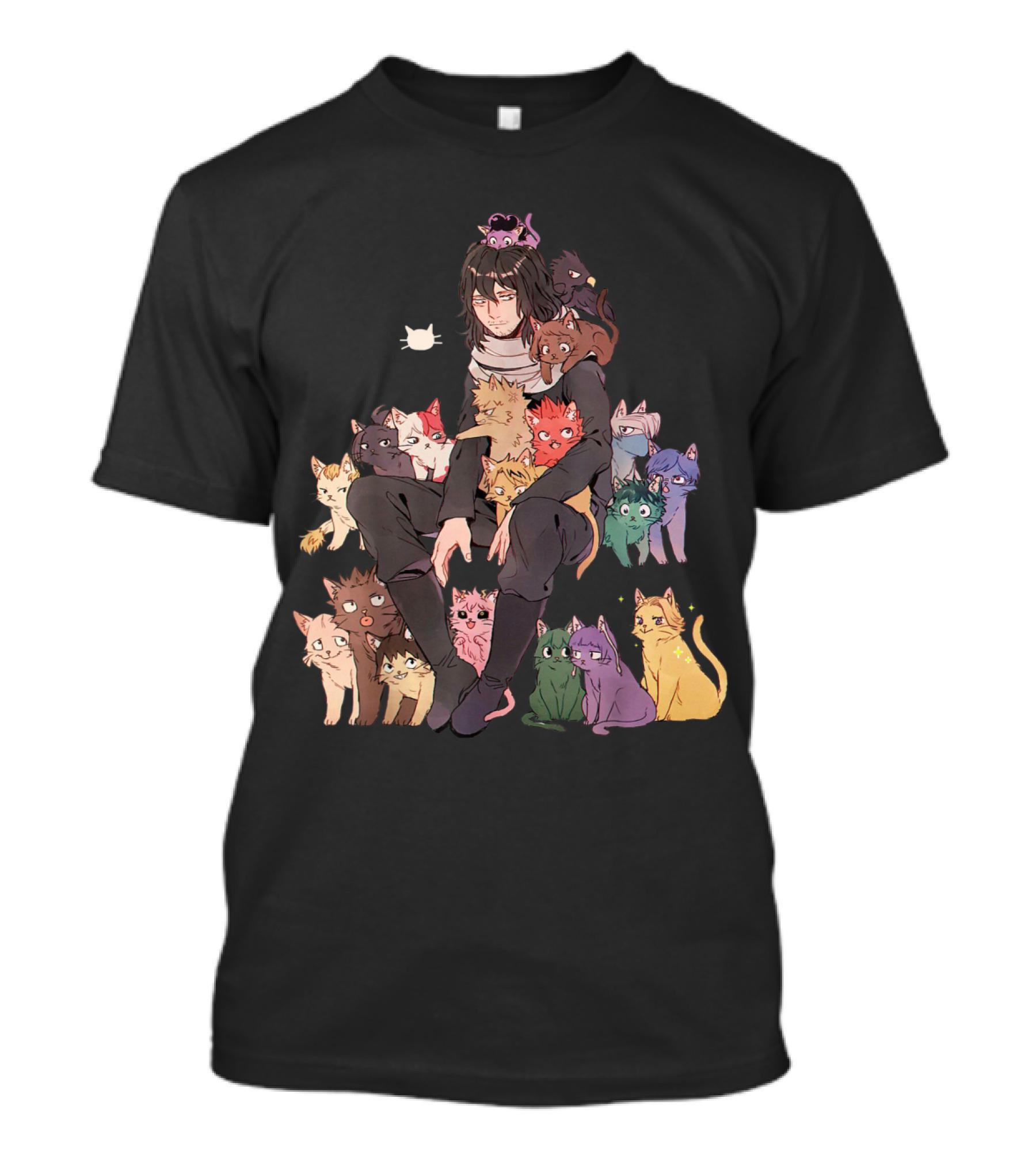 My Hero Chibi Academia Cute Cat Anime Character Surrounded By Colorful Cats T-Shirt