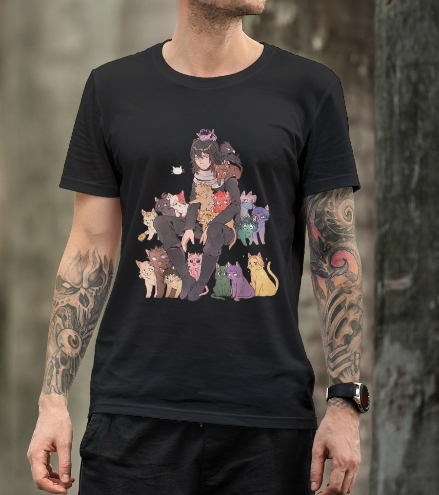 My Hero Chibi Academia Cute Cat Anime Character Surrounded By Colorful Cats T-Shirt