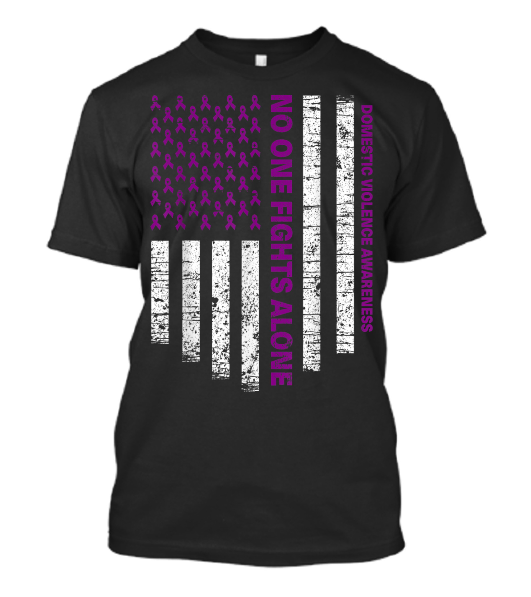 No One Fights Alone Domestic Violence Awareness USA Flag Purple T-Shirt