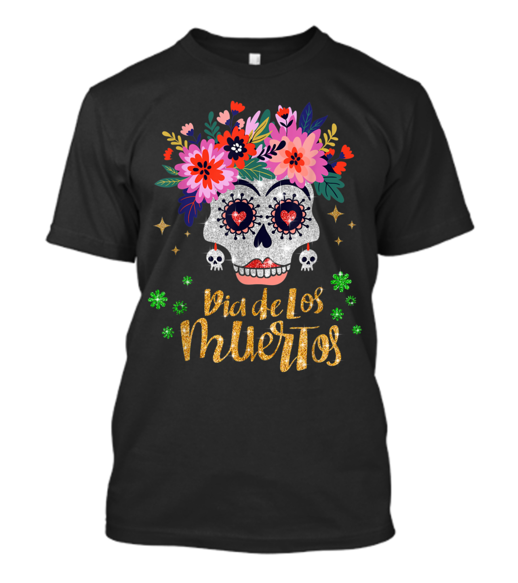 Dia De Los Muertos Sugar Skull With Floral Crown T-Shirt