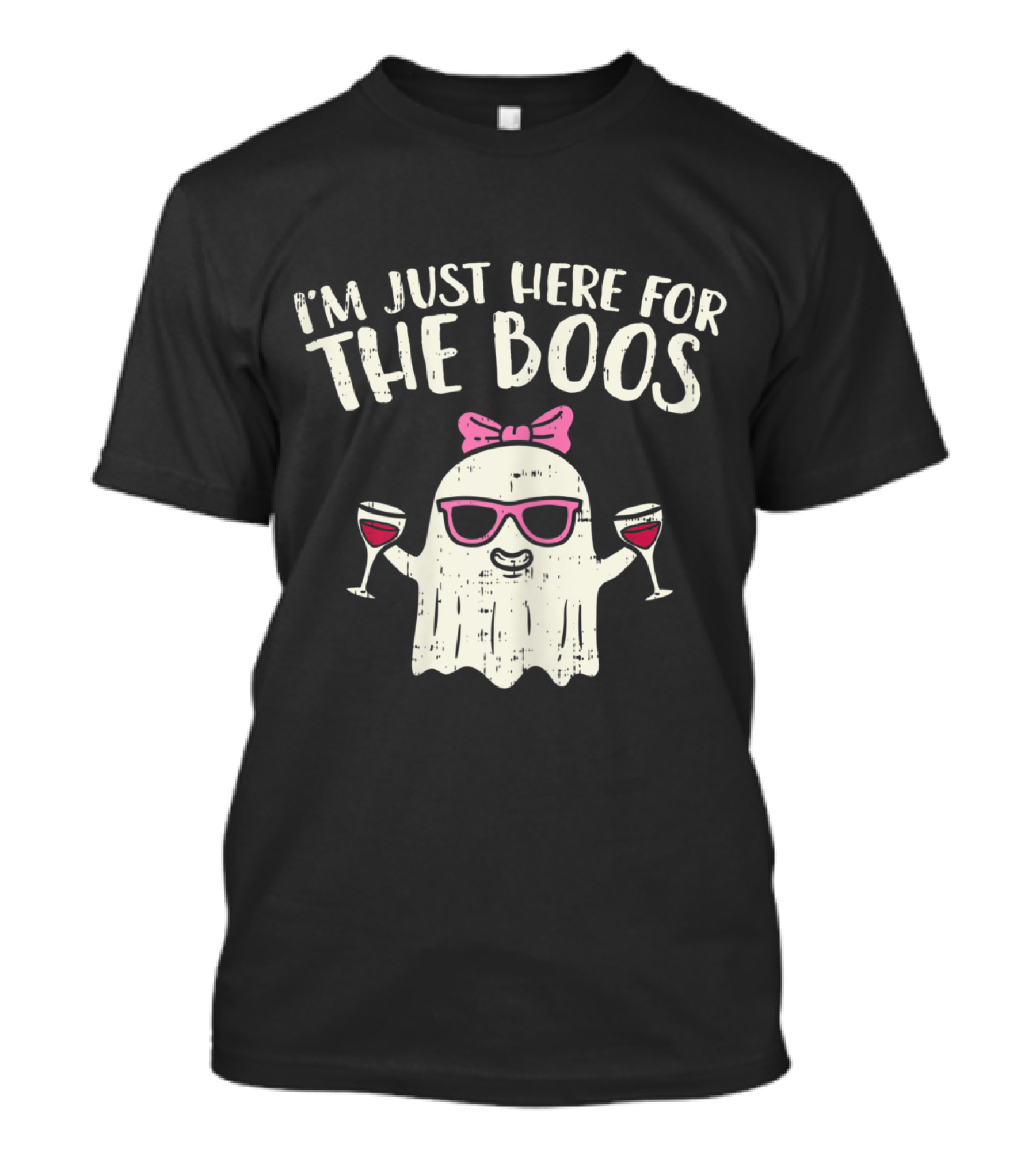 I'm Just Here For The Boos Ghost With Sunglasses And Wine Glasses Halloween T-Shirt